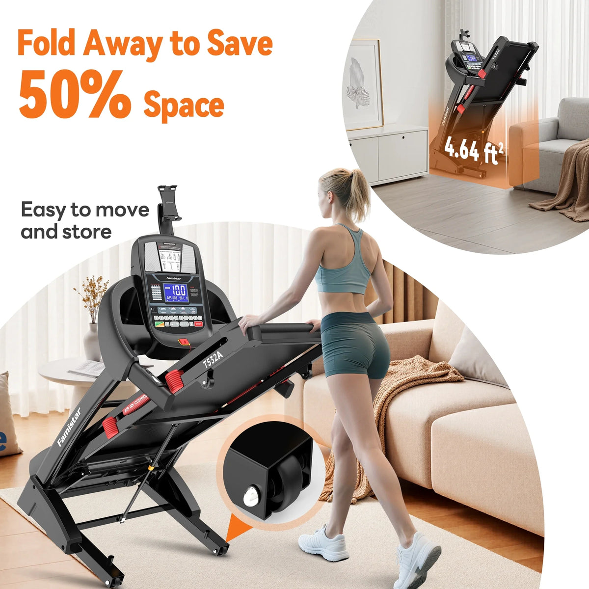 12MPH Folding Treadmill with 20% Auto Incline, 300-400 LB Capacity, Treadmills for Home Running Walking, 5.1HP Brushless Motor, Foldable Electric Treadmill Running Machine with APP & Bluetooth — product view 11
