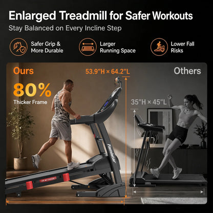 12MPH Folding Treadmill with 20% Auto Incline, 300-400 LB Capacity, Treadmills for Home Running Walking, 5.1HP Brushless Motor, Foldable Electric Treadmill Running Machine with APP & Bluetooth — product view 3