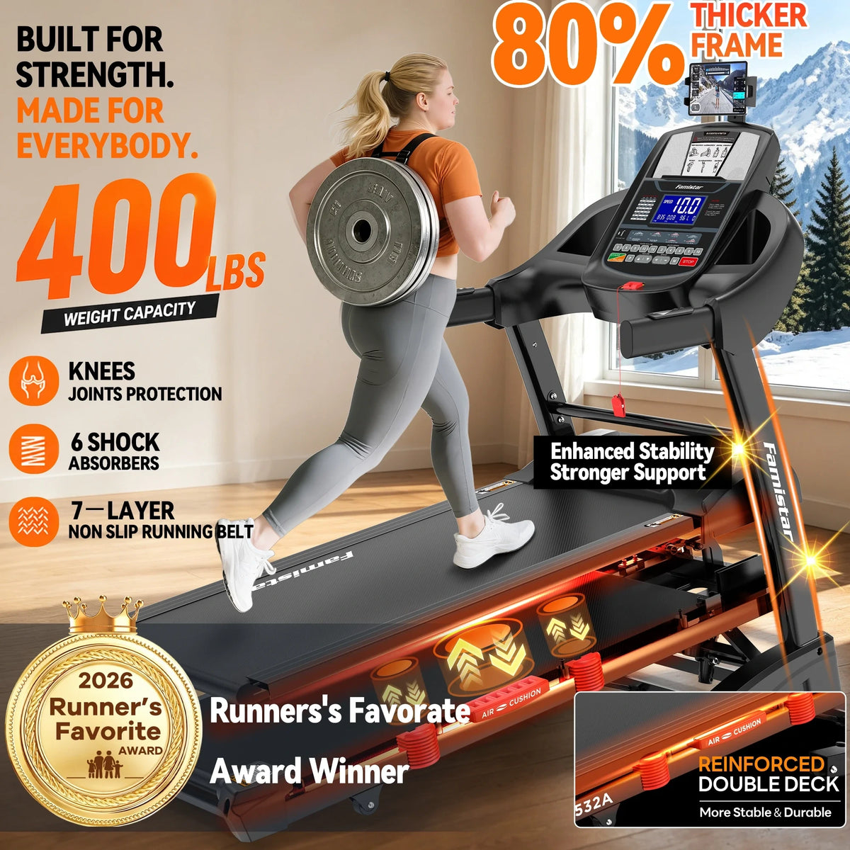 12MPH Folding Treadmill with 20% Auto Incline, 300-400 LB Capacity, Treadmills for Home Running Walking, 5.1HP Brushless Motor, Foldable Electric Treadmill Running Machine with APP & Bluetooth — product view 5