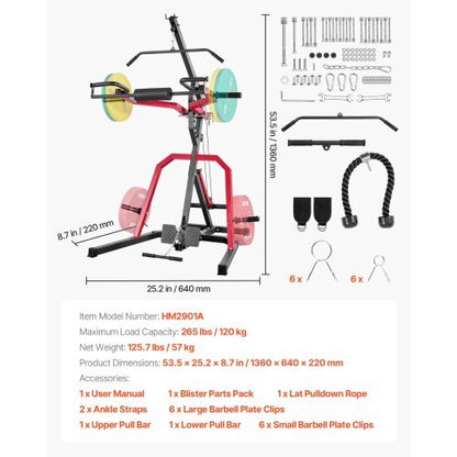 Home Gym Equipment, Leverage Gym with 2:1 Ratio LAT Low Row System, Strength Training Machine for Squats Deadlifts Bench Press Bicep Curls, Home Gym Machine, Adjustable Full Body Workout Station