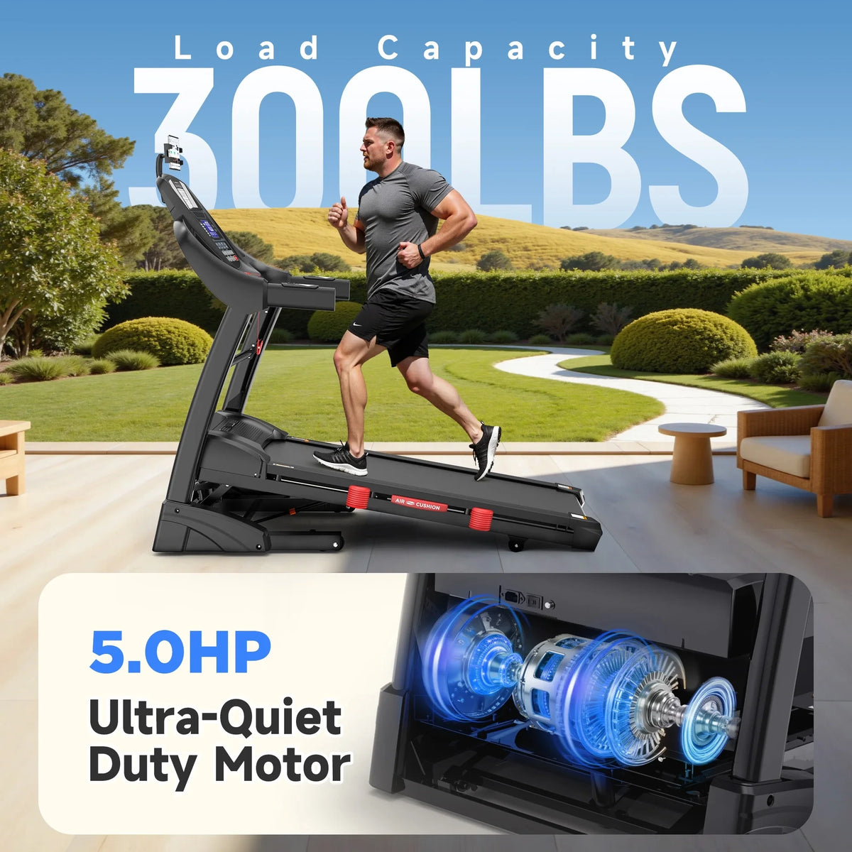 4.5HP Folding Treadmill for Home with 15 Auto Incline, Smart APP, 300Lbs, Hifi Bluetooth Speakers, 64 Programs, 10MPH Speed, Foldable Eletreadmill Running Machine, Knee Strap Gift — product view 10