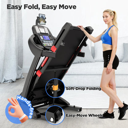 4.5HP Folding Treadmill for Home with 15 Auto Incline, Smart APP, 300Lbs, Hifi Bluetooth Speakers, 64 Programs, 10MPH Speed, Foldable Eletreadmill Running Machine, Knee Strap Gift — product view 3