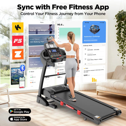 4.5HP Folding Treadmill for Home with 15 Auto Incline, Smart APP, 300Lbs, Hifi Bluetooth Speakers, 64 Programs, 10MPH Speed, Foldable Eletreadmill Running Machine, Knee Strap Gift — product view 6