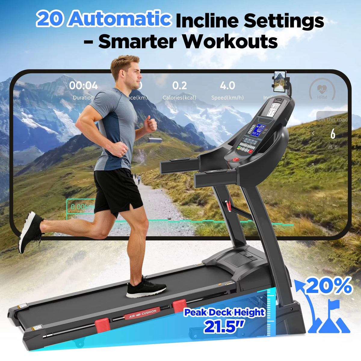 4.5HP Folding Treadmill for Home with 15 Auto Incline, Smart APP, 300Lbs, Hifi Bluetooth Speakers, 64 Programs, 10MPH Speed, Foldable Eletreadmill Running Machine, Knee Strap Gift — product view 8