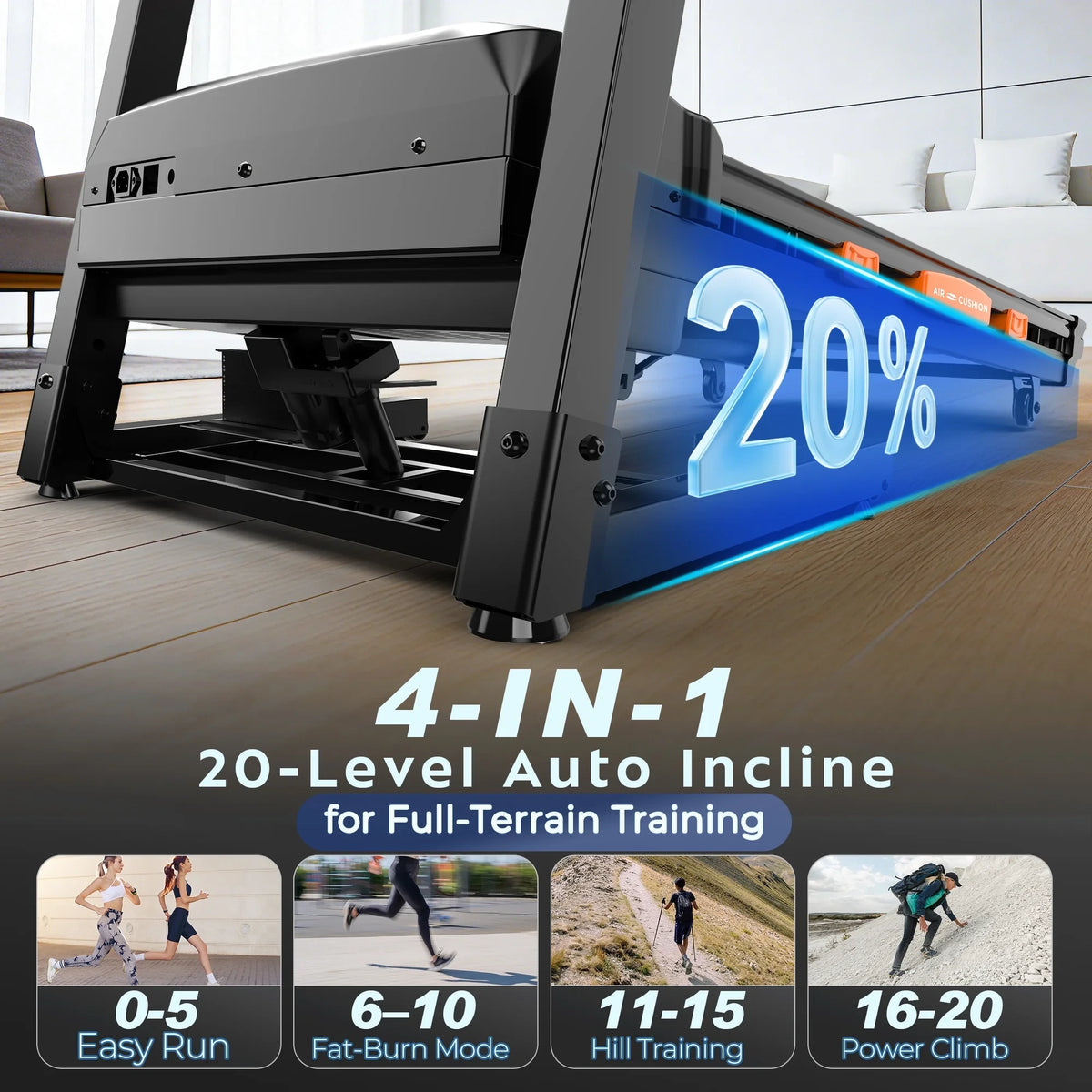 5.0 HP Folding Treadmill with 20-Level Adjustable Incline, 12Mph Speed Running Machine,Treadmill 400 Lb Capacity, Silent Brushless Motor,105 Preset Training Program Electric Treadmills for Home Use — product view 10