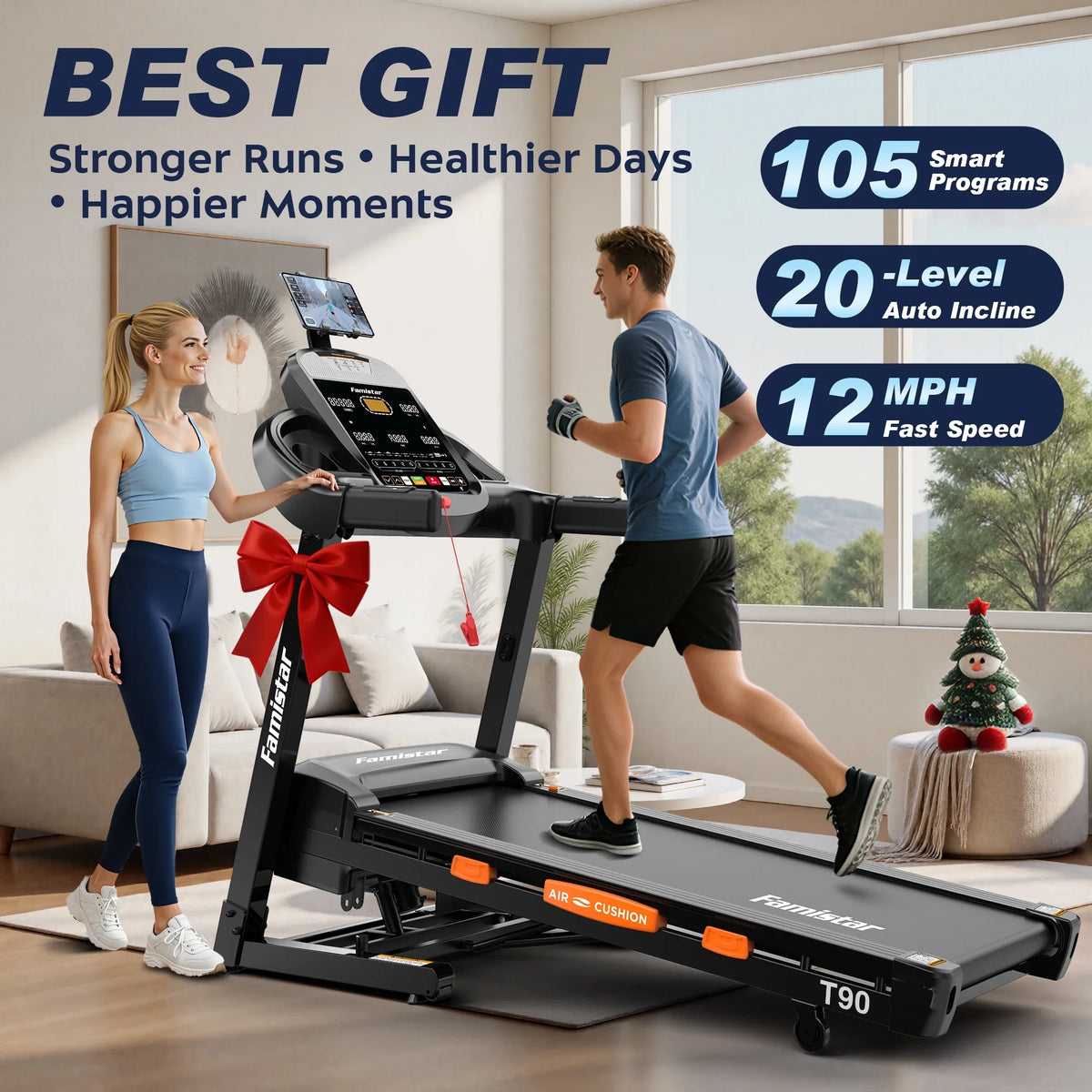 5.0 HP Folding Treadmill with 20-Level Adjustable Incline, 12Mph Speed Running Machine,Treadmill 400 Lb Capacity, Silent Brushless Motor,105 Preset Training Program Electric Treadmills for Home Use — product view 11