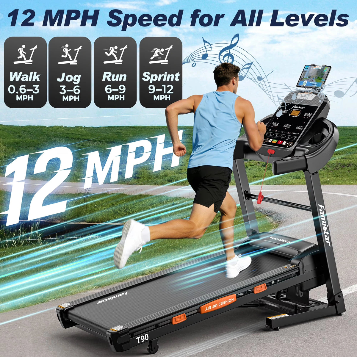 5.0 HP Folding Treadmill with 20-Level Adjustable Incline, 12Mph Speed Running Machine,Treadmill 400 Lb Capacity, Silent Brushless Motor,105 Preset Training Program Electric Treadmills for Home Use — product view 5