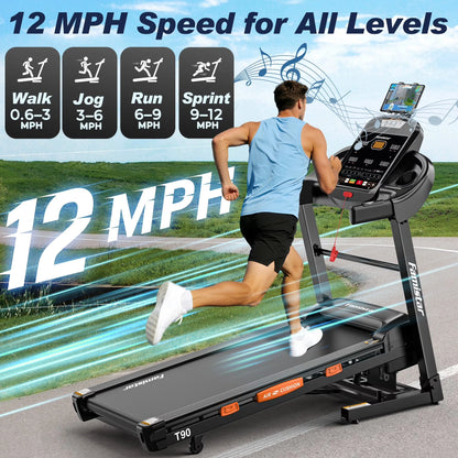 5.0 HP Folding Treadmill with 20-Level Adjustable Incline, 12Mph Speed Running Machine,Treadmill 400 Lb Capacity, Silent Brushless Motor,105 Preset Training Program Electric Treadmills for Home Use — product view 5