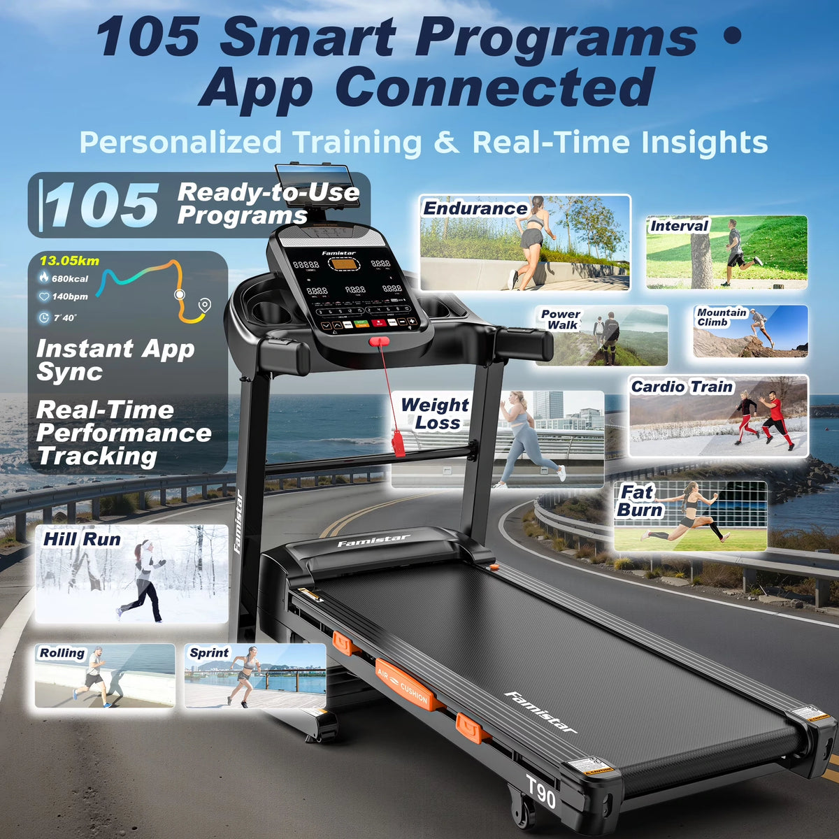 5.0 HP Folding Treadmill with 20-Level Adjustable Incline, 12Mph Speed Running Machine,Treadmill 400 Lb Capacity, Silent Brushless Motor,105 Preset Training Program Electric Treadmills for Home Use — product view 8