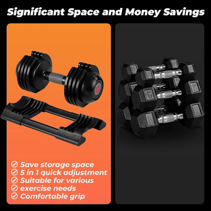 5-In-1 Adjustable Dumbbells Set, 22LB Pair Dumbbell with Anti-Slip Metal Handle for Exercise & Fitness Fast Adjust Weight for Full Body Workout Fitness — product view 2