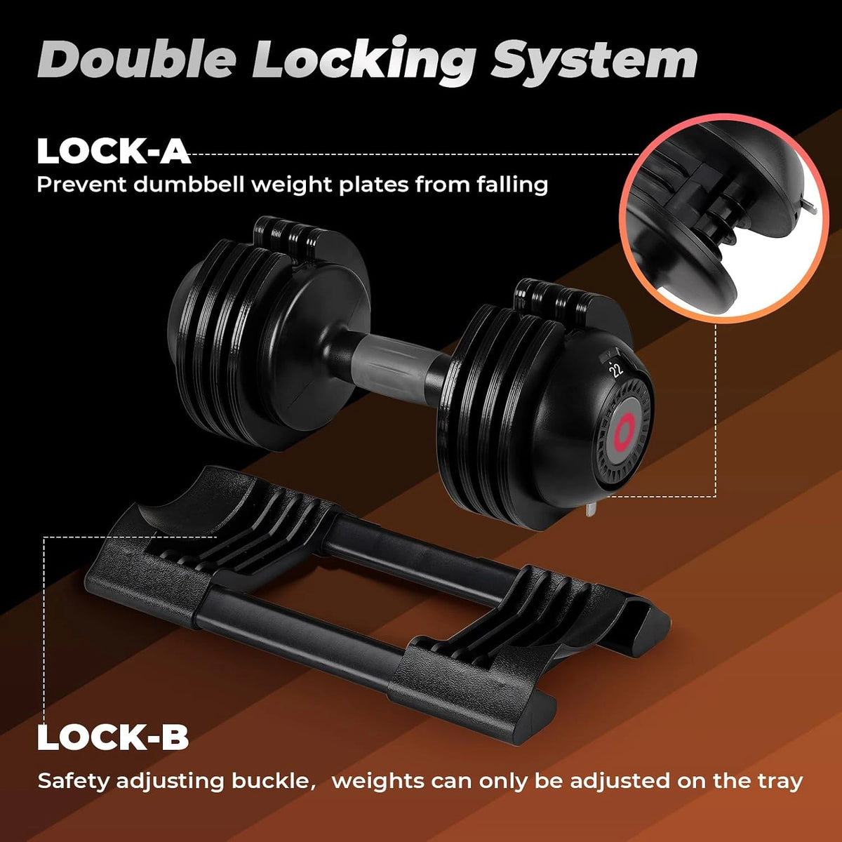 5-In-1 Adjustable Dumbbells Set, 22LB Pair Dumbbell with Anti-Slip Metal Handle for Exercise & Fitness Fast Adjust Weight for Full Body Workout Fitness — product view 5