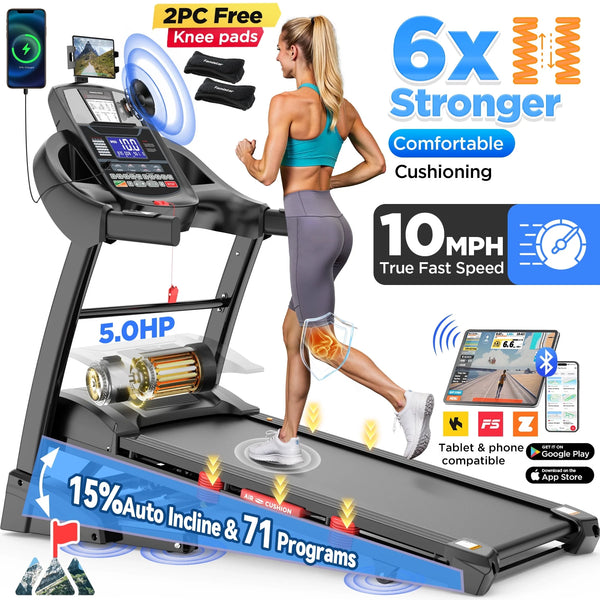 Famistar Folding Treadmill 10MPH 15-Level Auto Incline