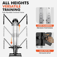 Cable Machine Home Gym, Wall Mounted Cable Machine with Dual Swivel Arms and 22 Adjustable Positions, All-In-One Cable Crossover Machine for Home Gym, Black — product view 11