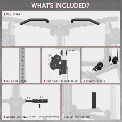 Dual Pulley Cable Crossover Machine With Pull Up And LAT Bar (SAK98124)