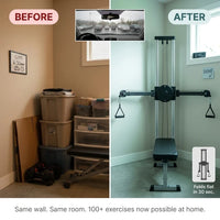 Cable Machine Home Gym, Wall Mounted Cable Machine with Dual Swivel Arms and 22 Adjustable Positions, All-In-One Cable Crossover Machine for Home Gym, Black — Before & After