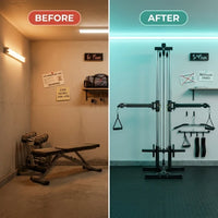 Cable Machine Home Gym, Wall Mounted Cable Machine with Dual Swivel Arms and 22 Adjustable Positions, All-In-One Cable Crossover Machine for Home Gym, Black — Before & After