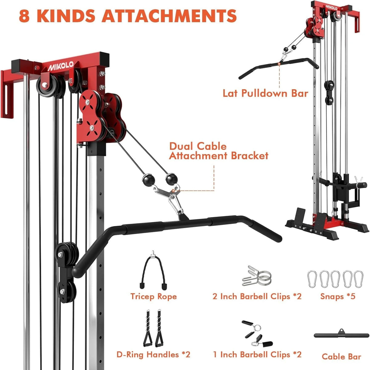 Wall Mount Cable Station, Cable Crossover Machine with Dual Pulley System and 19/27 Adjustable Positions for Home Gym Fitness Equipment — product view 4