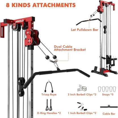 Wall Mount Cable Station, Cable Crossover Machine with Dual Pulley System and 19/27 Adjustable Positions for Home Gym Fitness Equipment — product view 4